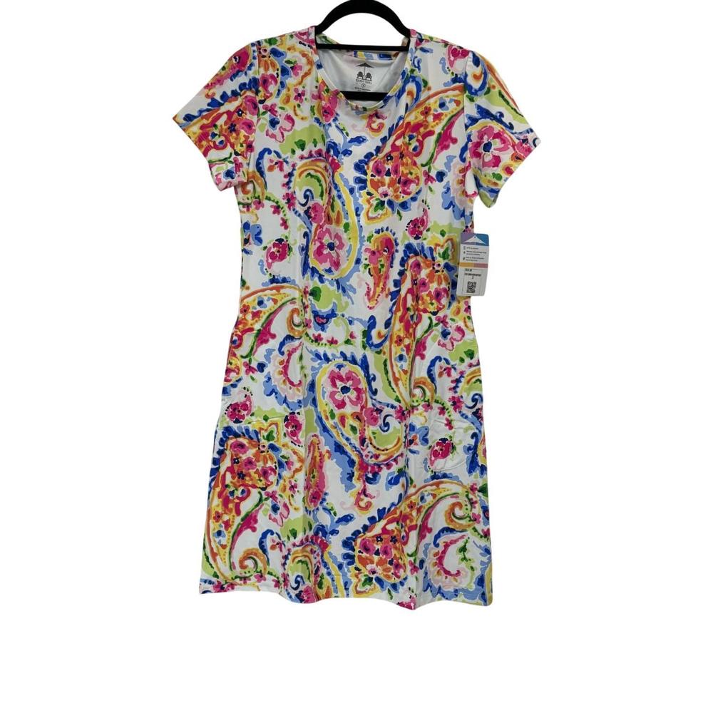 NEW KENNY DANA barbara christina short sleeve dress in white multi colors
